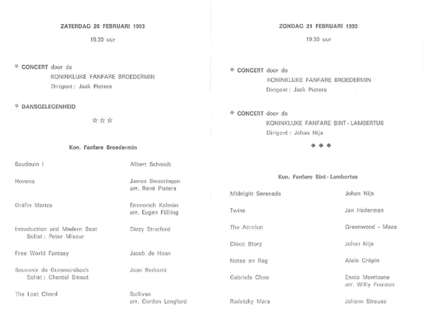 Binnenkant programmaboekje concert 1993