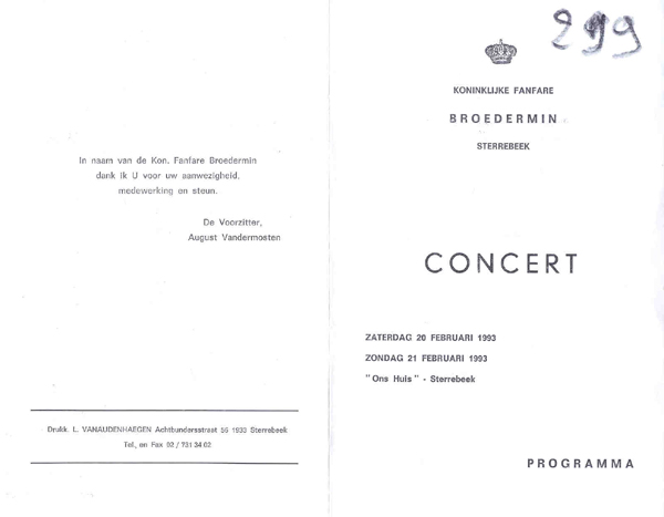 Voorkant programmaboekje concert 1993